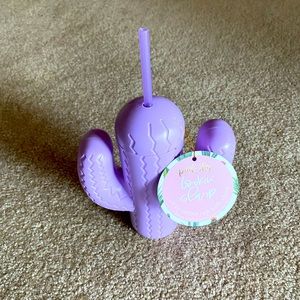 Plastic purple cactus cup w/ straw